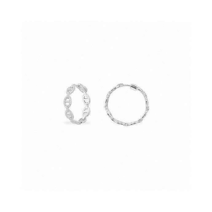 APM Monaco Silver Hoop Earrings with Diamond Accents